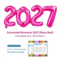 Globo de papel de aluminio conectado 2027 rojo rosa para Año Nuevo y aniversarios - Estilo Conectado 2027 / Embalaje con Tarjeta / Rosa rojo
