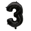 Close-up detail of a 32-inch black foil balloon shaped like the number three for parties - Number 3 / 32 inch / Black