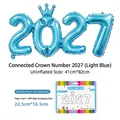 Globo de papel de aluminio azul 2027 con corona para decoraciones de fiesta de Año Nuevo - Estilo Conectado Corona 2027 / Embalaje con Tarjeta / Azul claro