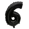 Primer plano detallado del globo de papel de aluminio negro de 32 pulgadas con el número 6 - Número 6 / 32 pulgadas / Negro