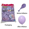 10 Zoll Macaron lila Latexballons zeigt vor und nach dem Aufblasen - 100 Stück Packung / Macaron Lila