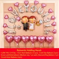 Romantische bruiloft ballonnenset met bruid gom en roze hart folie ballonnen - Romantisch Hand In Hand