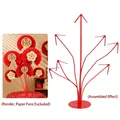 Red multi-arm decorative display stand for Chinese wedding table paper fans and balloons. - Fan Shape Style