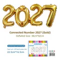 Set de globos de papel de aluminio dorados 2027 para Año Nuevo con empaque - Estilo Conectado 2027 / Embalaje con Tarjeta / Dorado