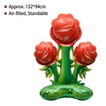 Detail of large 3D rose bouquet aluminum foil balloon with green stem base. - 3D Red Rose Flower / 132x90x90cm