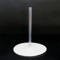 Stable white circular balloon arch stand base with a transparent plastic support tube insert - Crystal Pole + Large Base