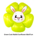 Cute green rabbit sunflower foil balloon for kids birthday party decoration, 88x97cm - Green Cute Bunny Sunflower / 88x97cm