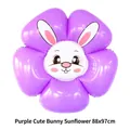 Purple cute rabbit flower foil balloon decoration for birthday party, size 88x97cm - Purple Cute Bunny Sunflower / 88x97cm