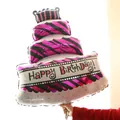 Pink und schwarz gestreifter Torten-Folienballon für die Dekoration von Geburtstagsfeiern - Großer Lila Zebrastreifen Kuchen / L