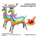 Large rainbow gradient reindeer and red sleigh Christmas foil balloon decoration set - Large Gradient Reindeer Sleigh Set (Card Pack)