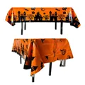 Mantel de Halloween naranja con motivos de castillos y murciélagos negros decor - Mantel de Murciélago y Calabaza