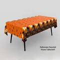 Mantel de Halloween naranja con patrones de murciélagos y calabazas para decoración - Mantel de Halloween Casa Embrujada