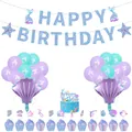Set de décoration d'anniversaire sirène avec ballons bleu sarcelle et violets et bannière - Mermaid Set 3