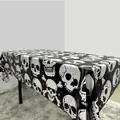 Mantel de Halloween impermeable negro con calaveras blancas para decoración de fiesta - Mantel de Calaveras Negras