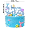 Decorazione per torta sirena glitterata Happy Birthday per feste a tema oceano - Topper Grande per Torta Sirena
