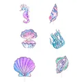 Decorazioni per torte creature marine a tema sirena con design acquerello glitterato - Mermaid Small Toppers / Set da 6
