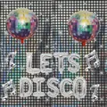 Silver laser shimmer wall with disco ball and LETS DISCO balloon set - Disco Party Decoration Set (Set 1)