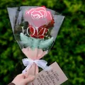 Rose shaped foil balloon bouquet with 'LOVE' print and white lace ribbon for gifts - Rose Bouquet Style - Red