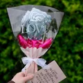 Elegant blue rose flower balloon bouquet with pink wrap and white lace bow detail - Rose Bouquet Style - Blue