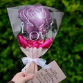 Purple rose foil balloon bouquet with pink gift wrapping and elegant message card - Rose Bouquet Style - Purple