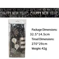 Happy New Year tinsel fringe curtain party decoration with black and silver fireworks - New Year Theme (Black & Silver)