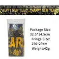 Black and gold Happy New Year banner fringe curtain for party wall decoration - New Year Theme (Black & Gold)