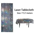 Holographic laser tablecloth with grid pattern for disco party decoration, 1x2.7m size - Holographic Laser Grid Tablecloth / 1x2.7M