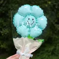 Light blue flower balloon bouquet with smiley face and white lace bow for special gifts - Sunflower Bouquet Style - Blue