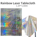 Iridescent holographic party tablecloth, 1.37x1.83m, ideal for disco theme celebrations - Rainbow Holographic Tablecloth / 1.37x1.83m
