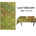 Gold laser grid tablecloth 1x2.7m for disco party decoration and festive events - Golden Laser Holographic Tablecloth / 1x2.7M