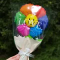 Colorful smiley face flower balloon bouquet wrapped in lace for festive gift-giving - Sunflower Bouquet Style - Multicolor