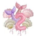 Mermaid birthday balloon set with matte pink shell and number 2 foil balloon - Matte Mermaid Tail Combo 2