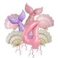Mermaid tail and shell balloon set featuring pink number 4 for party decorations - Matte Mermaid Tail Combo 4
