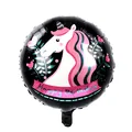 18-inch round black foil balloon with pink unicorn and Happy Birthday design for party - Ins Black Unicorn Style / 18 Inch