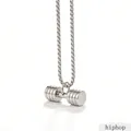 Close-up of a silver titanium steel barbell pendant with a sturdy square box chain - Barbell Silver / Pendant Only (Without Chain)