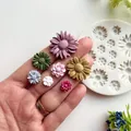 DIY floral silicone mold set featuring various colorful resin daisy and chrysanthemum flowers - Multi-Size Daisy Mold / White