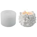 Detail view of 3D flower candle holder silicone mold with finished white candle holder - L