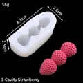 Detailed view of a 3-cavity strawberry shaped silicone mold showing specific dimensions - 3-Cavity Strawberry