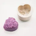 Detailed heart-shaped silicone soap mold featuring intricate floral and KISS letter patterns - 3-Flower Heart Pattern