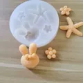 Close-up of starfish and bunny shaped silicone mold with finished peach clay models. - Round Rabbit Head