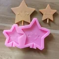 Pink 2-cavity star smile silicone mold for fondant and chocolate baking decoration - 2 Cavity Star Smiley Face Style / Pink