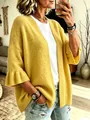Casual geel gebreid vest met 3/4 uitlopende mouwen en comfortabele losse pasvorm - S / Tops / Geel