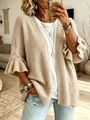 Elegante cardigan in maglia beige con vestibilità oversize e femminili maniche a balze - Kaki