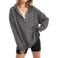 Women's oversized long sleeve waffle knit hooded sweatshirt in deep grey color variant - S / Tops / Gray