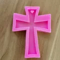 Pink cross-shaped silicone mold with small heart detail for epoxy resin and fondant crafts - Cross / Pink
