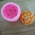 Detailed close-up of pink lotus flower silicone mold alongside its finished aroma wax flower - No. 8 (Blooming Style)