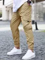 Khaki men's cargo joggers with drawstring elastic waist and pockets for outdoor sports - S / Bottoms / Khaki