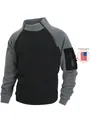 Detail van een slim fit fleece trui voor heren met opstaande kraag en ritszak op de mouw - M / Tops / donkergrijs