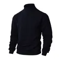 Classic men's high-neck cable knit sweater in dark blue for winter warmth - Navy Blue