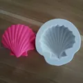 Detail of white silicone shell mold and pink shell-shaped finished product on wood - Shell Shape / White